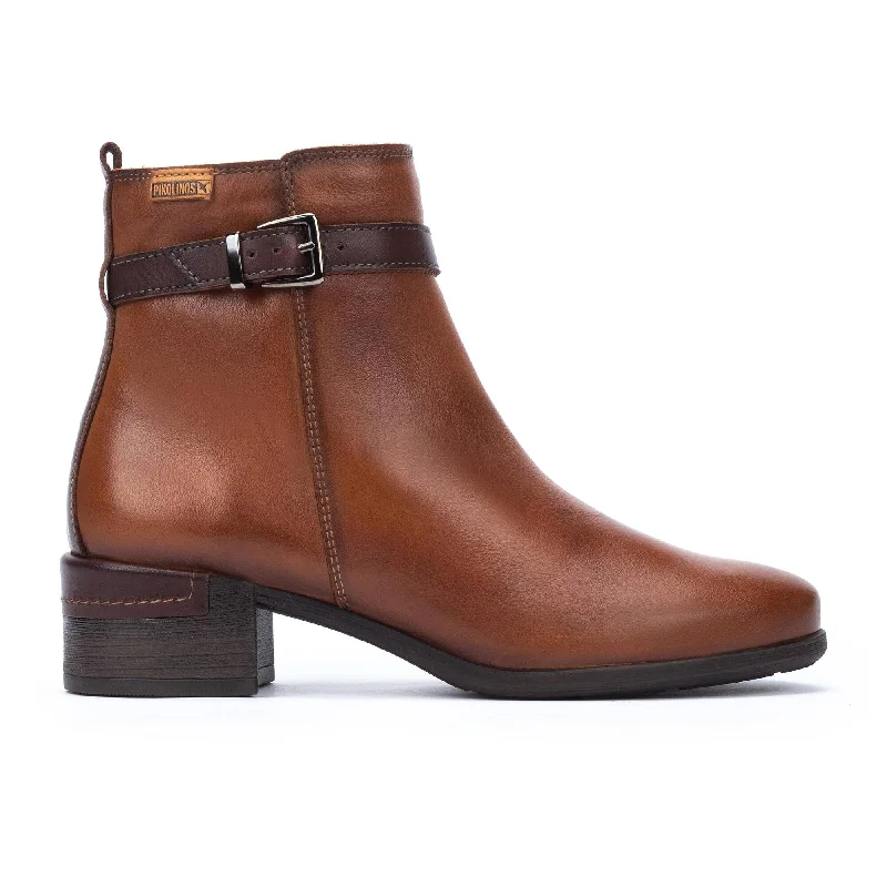 Ankle boots for lodges-Pikolinos Malaga W6W-8622C1 Ladies Cuero Brown Leather Side Zip Ankle Boots