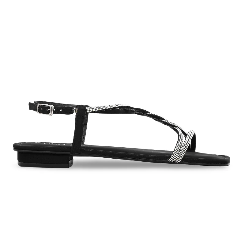 Sandals for wide comfort-Black Fancy Sandal FN5834