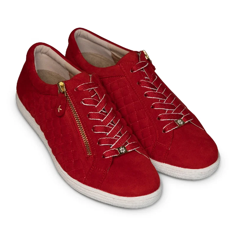 Van Dal Detroit II 3334 5002 Ladies Poppy Red Suede Zip & Lace Trainers