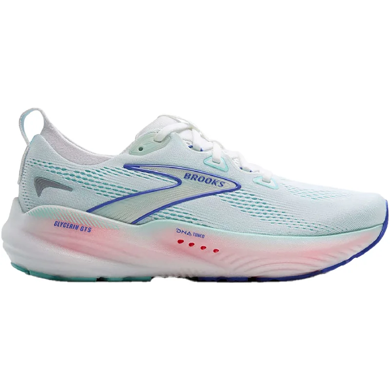 Athletic shoes for back pain-Women's Brooks Glycerin GTS 22 White/Limpet Shell/Amparo Blue Mesh