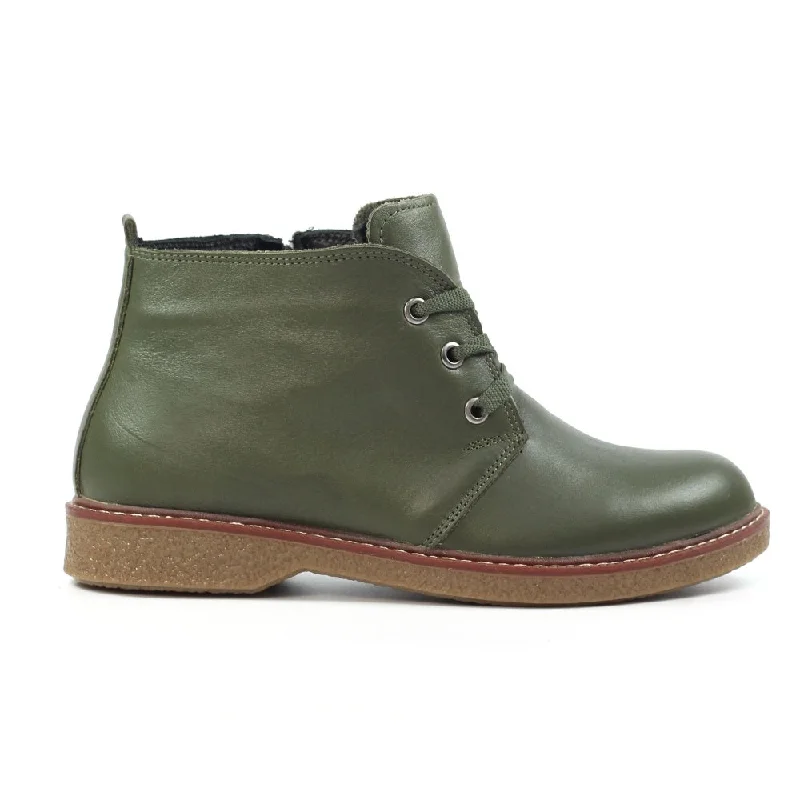 Ankle boots for buses-Lunar GLR014 Claire II Ladies Green Leather Zip & Lace Ankle Boots