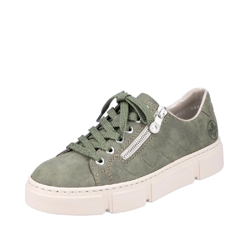 Rieker N5935-54 Ladies Green Lace Up Trainers