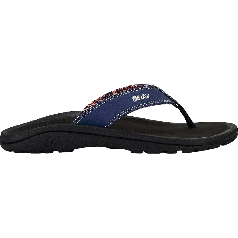 Sandals with black leather-Men's OluKai Ohana Navy/Onyx Synthetic Leather