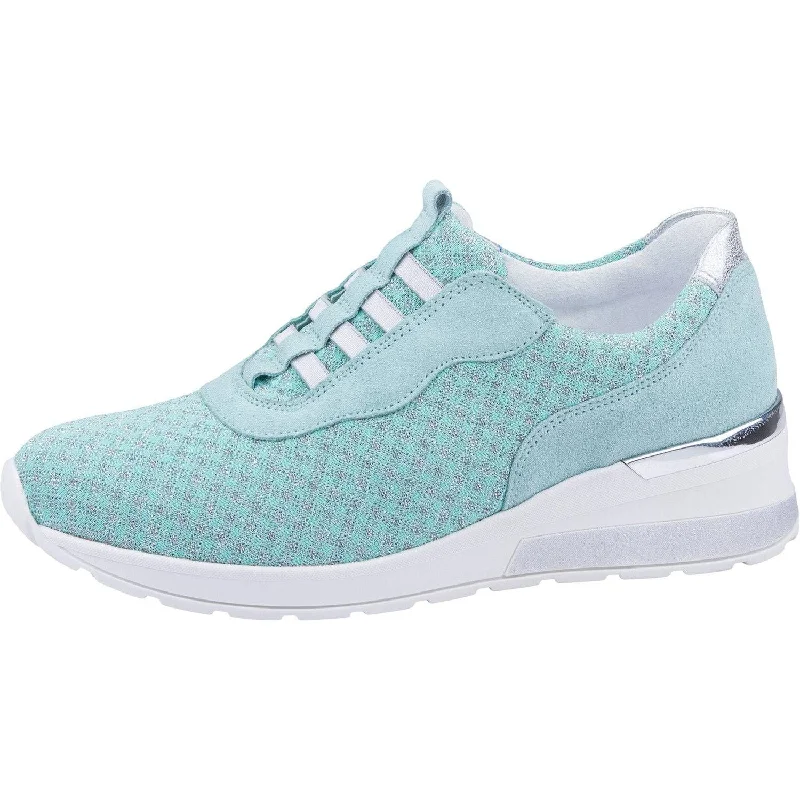 Waldlaufer 939H51 321 252 H-Clara Ladies Mint And Silver Leather & Textile Elasticated Trainers