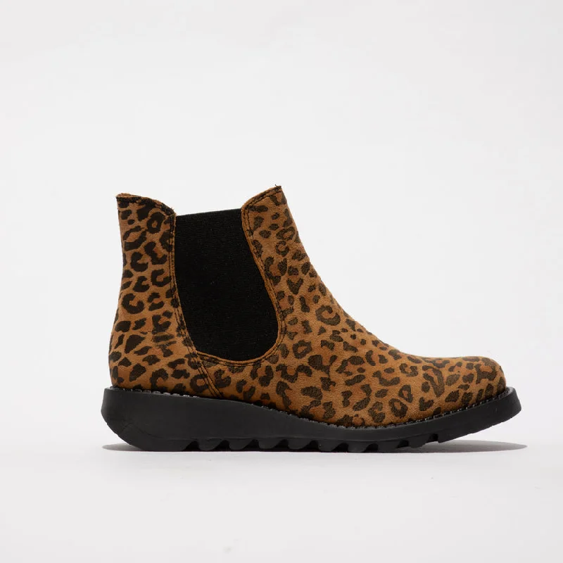 Ankle boots for taxis-Fly SALV195  (Black Elastic) Ladies Tan Cheetah Leather Pull On Ankle Boots