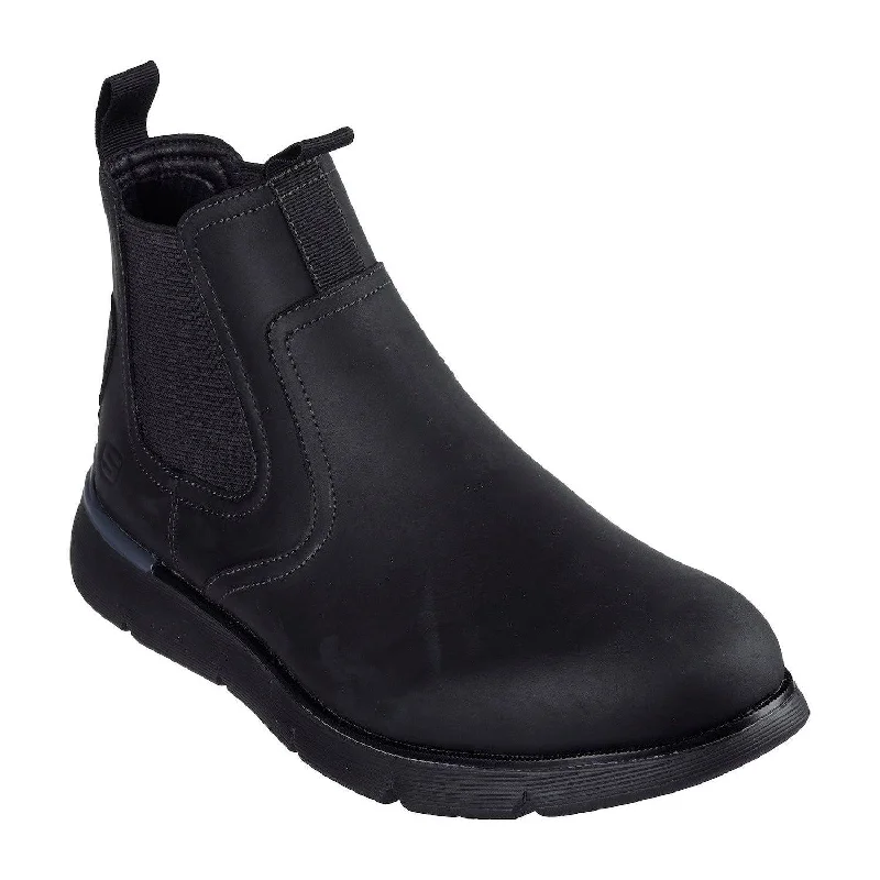 Ankle boots for anniversaries-Skechers 205227 Augustino - Paulo Mens Black Leather Arch Support Pull On Ankle Boots