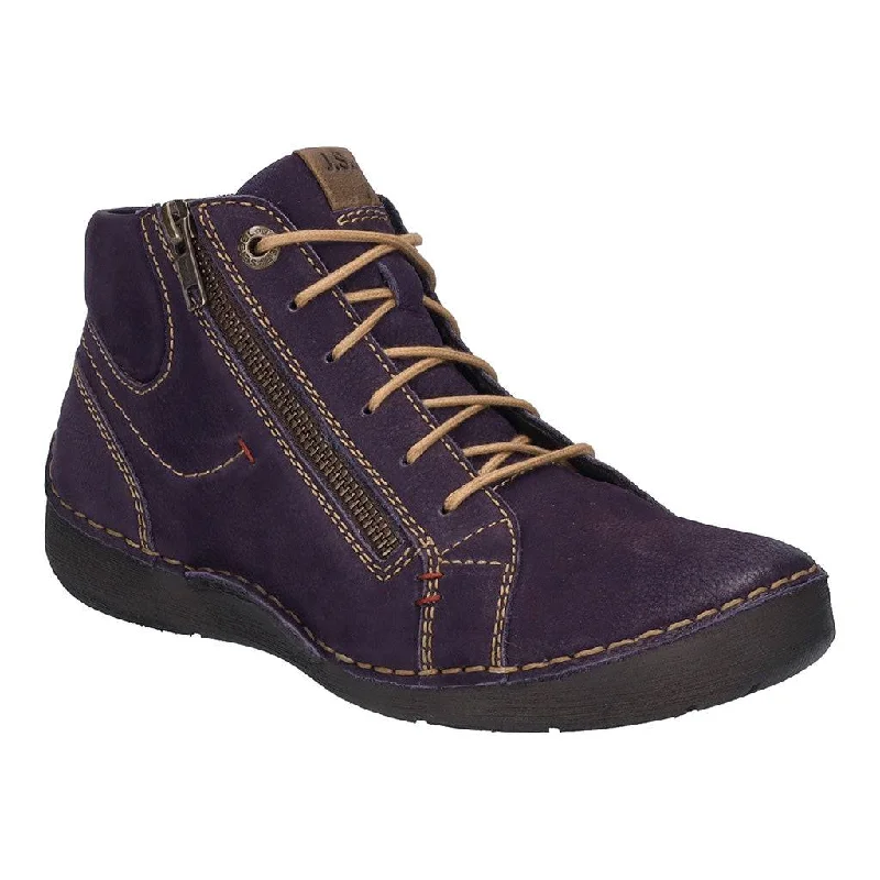 Ankle boots for pet accidents-Josef Seibel Fergey 67 Ladies Purple Leather Arch Support Zip & Lace Ankle Boots