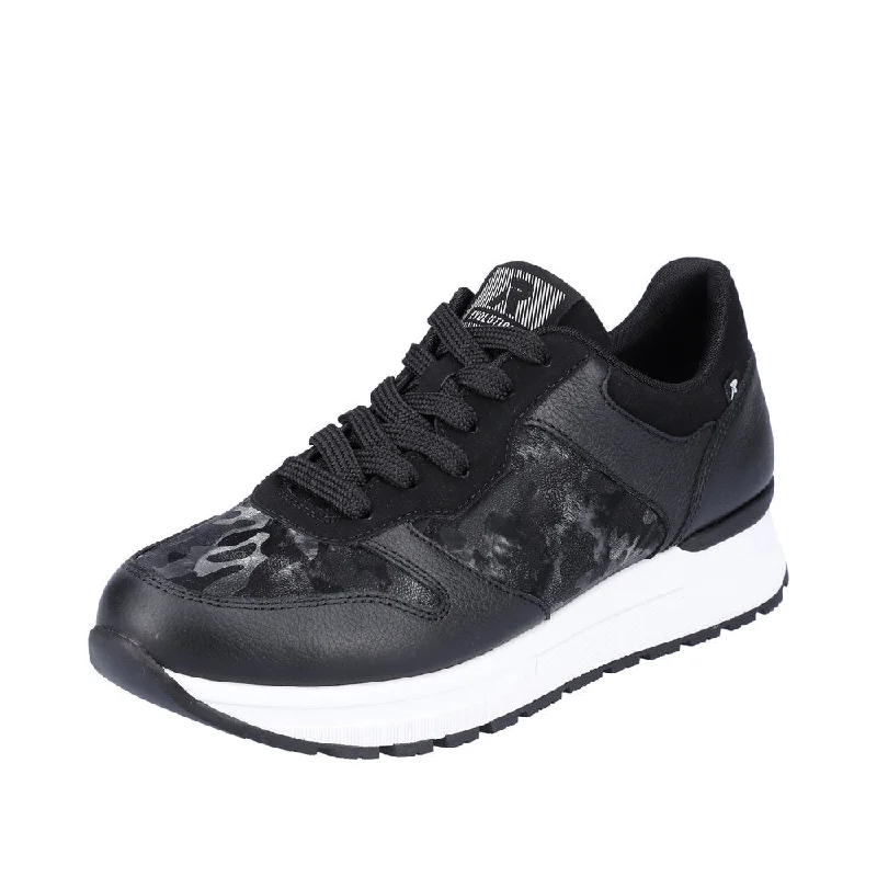 Rieker 40804-00 Ladies Black Leather & Textile Lace Up Trainers