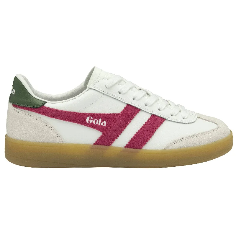 Gola Viper Leather Ladies White/Fuchsia/Evergreen/Gum Leather Lace Up Trainers