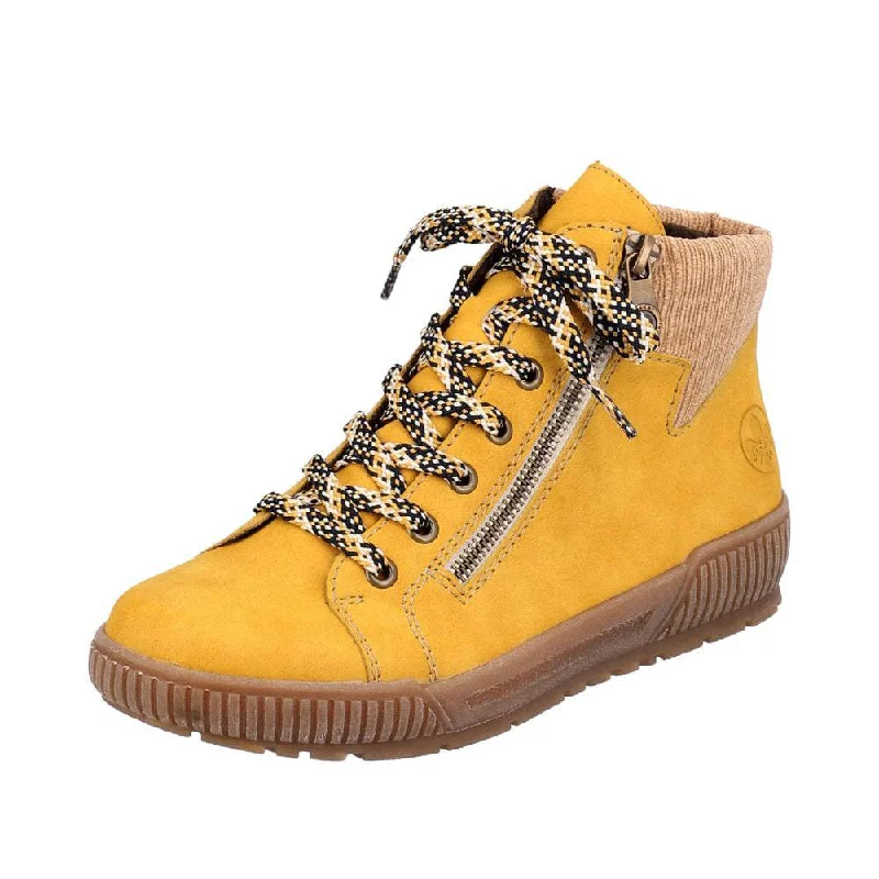 Ankle boots for skateboarding-Rieker N0709-68 Ladies Yellow Side Zip Ankle Boots