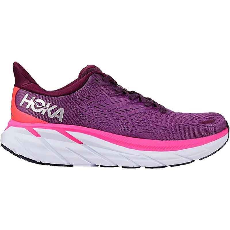 Athletic shoes for night runs-Women's Hoka Clifton 8 Grape Wine/Beautyberry Mesh