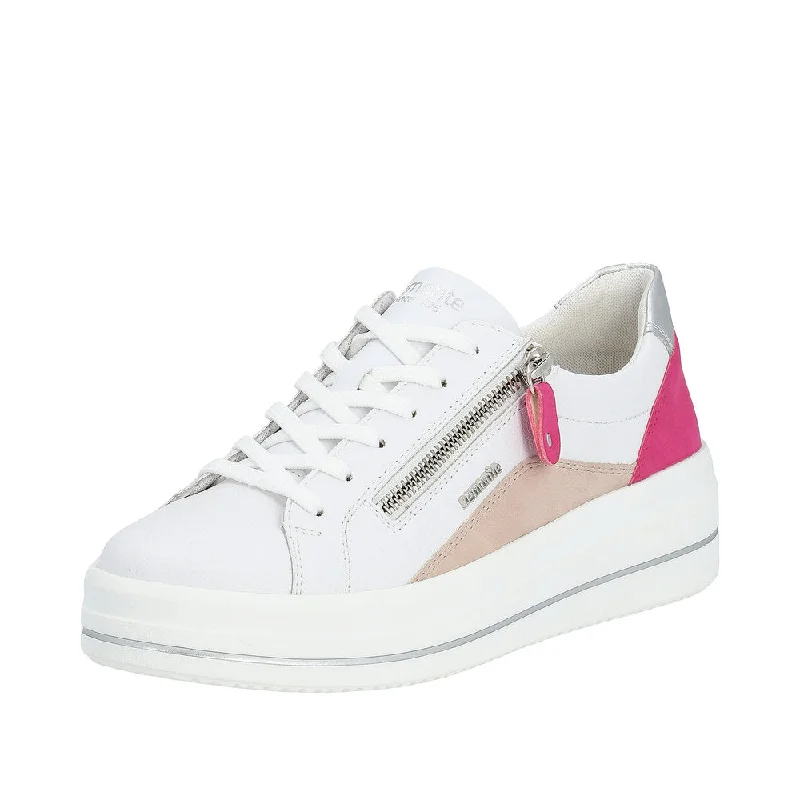 Remonte D1C01-80 Ladies White Leather Zip & Lace Trainers