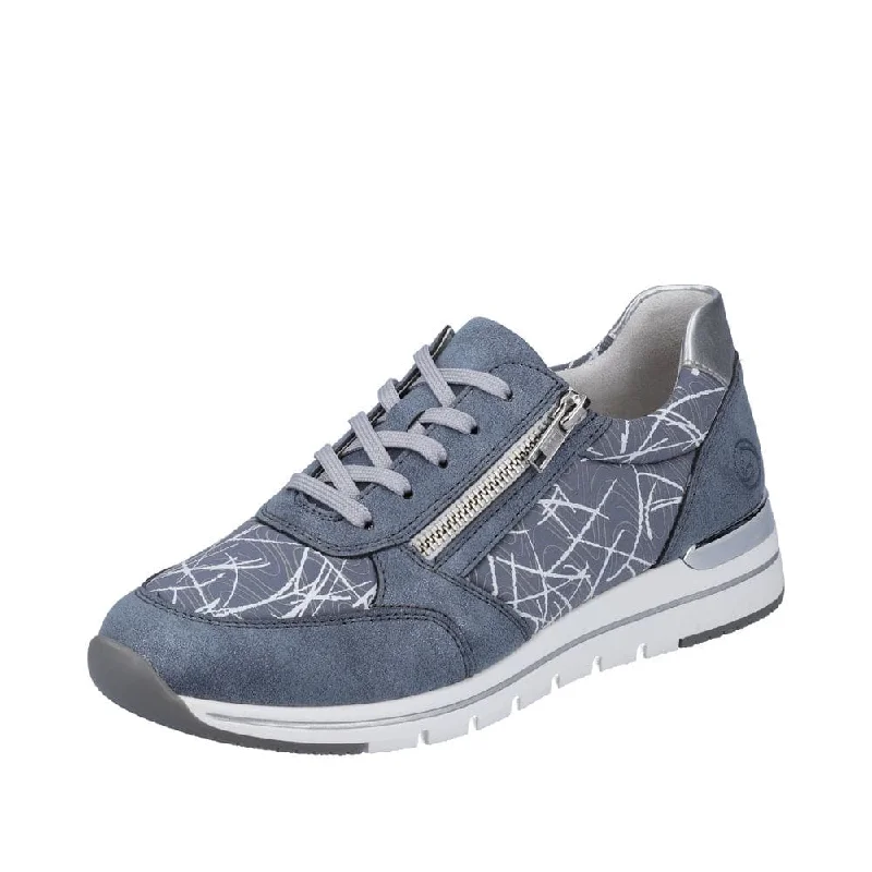 Remonte R6700-12 Ladies Light Blue & Silver Textile Zip & Lace Trainers