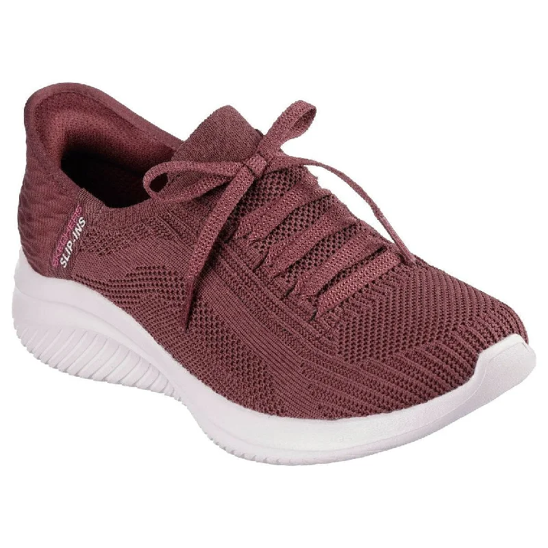 Skechers 149710 Ultra Flex 3.0-Brill Hands Free Ladies Burgundy Textile Vegan Slip On Trainers