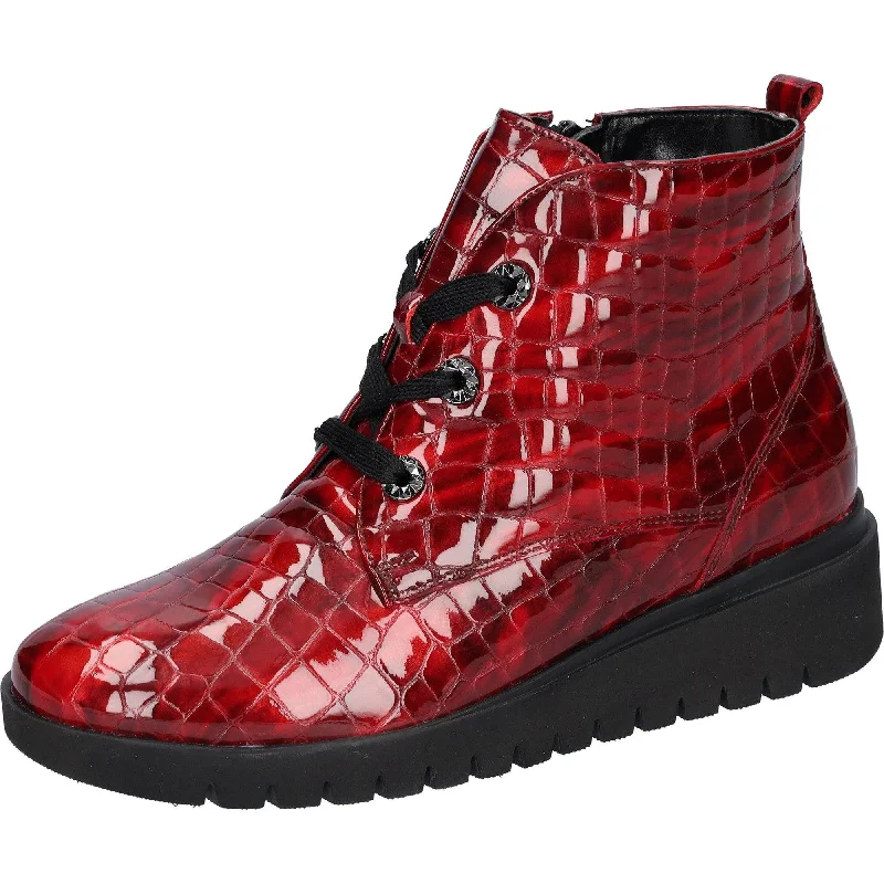 Ankle boots for fitness-Waldlaufer 711801 150 022 H-Florenz Ladies Red Croc Patent Leather Lace Up Ankle Boots