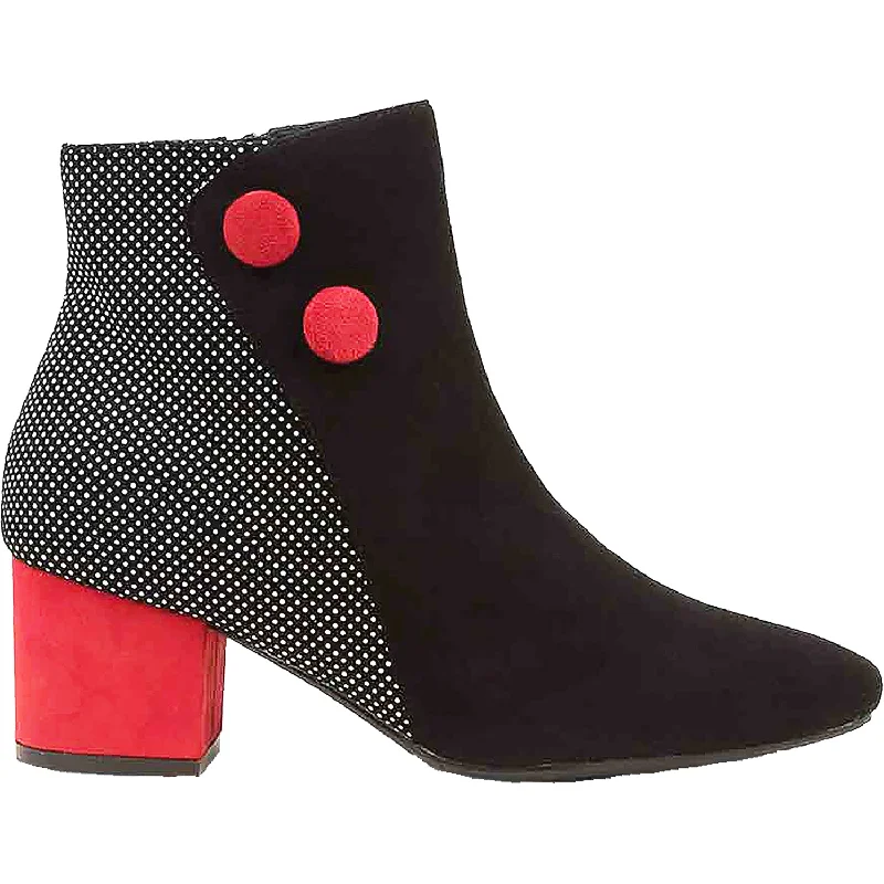 Booties for indoor relaxationWomen's Ziera Veyda Black/White Dot Suede/Leather