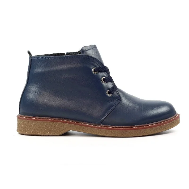 Ankle boots for daycare-Lunar GLR014 Claire II Ladies Navy Leather Zip & Lace Ankle Boots