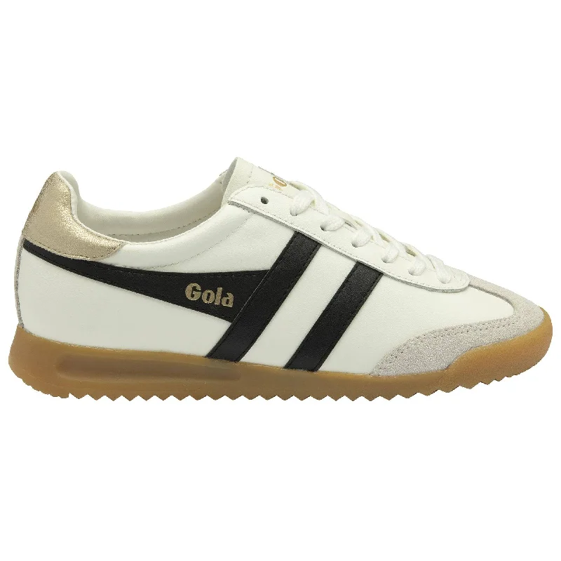 Gola Torpedo Leather Ladies Off White/Black/Gold Leather Lace Up Trainers