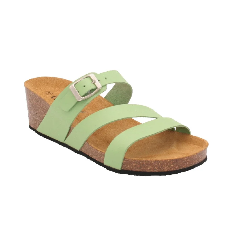 Oxygen Alicante Lime Leather Adjustable Buckle Strap Mules