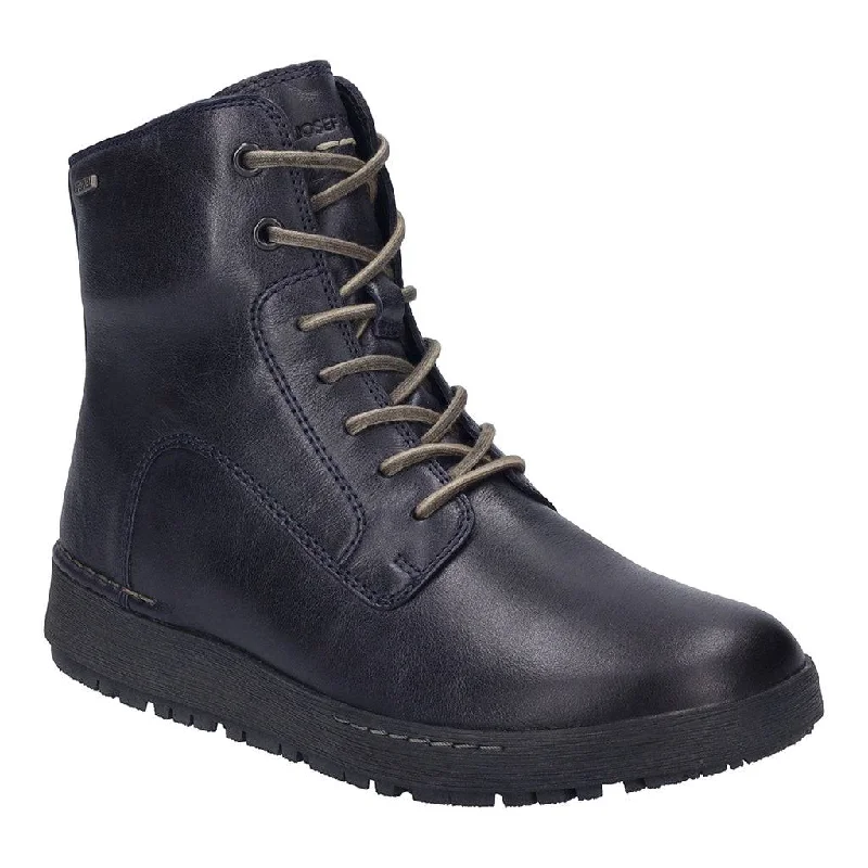 Ankle boots for dinners-Josef Seibel Anna 51 Ladies Wide Ocean Navy Leather Waterproof Arch Support Lace Up Ankle Boots