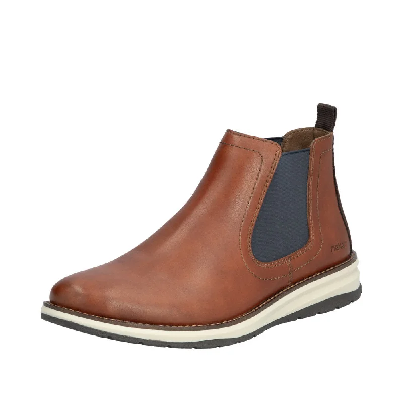 Ankle boots for weekends-Rieker 14752-24 Mens Brown Leather Elasticated Ankle Boots