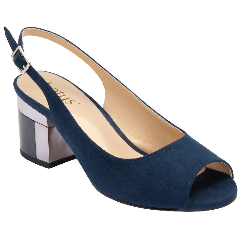 Lotus Evelyn ULS393 Ladies Navy Textile Buckle Heels