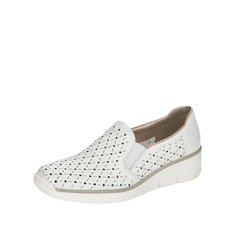 Rieker 53795-80 Ladies White Leather Slip On Shoes