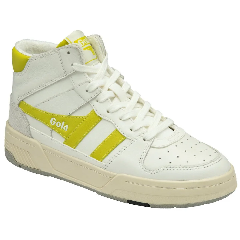 Gola Allcourt High Ladies White & Sulphur Leather Lace Up High Top Trainers