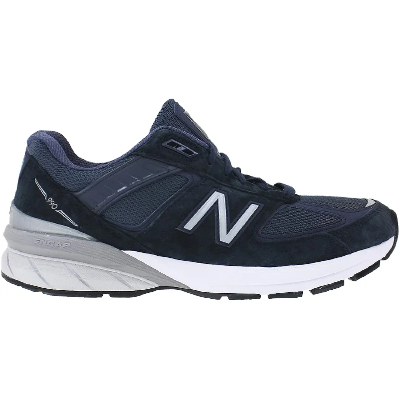 Athletic shoes for hot hikes-Men's New Balance M990NV5 Running Shoes Navy/Silver Suede Mesh