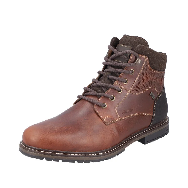 Ankle boots for sunny days-Rieker 13740-24 Mens Brown Leather Water Resistant Zip & Lace Ankle Boots