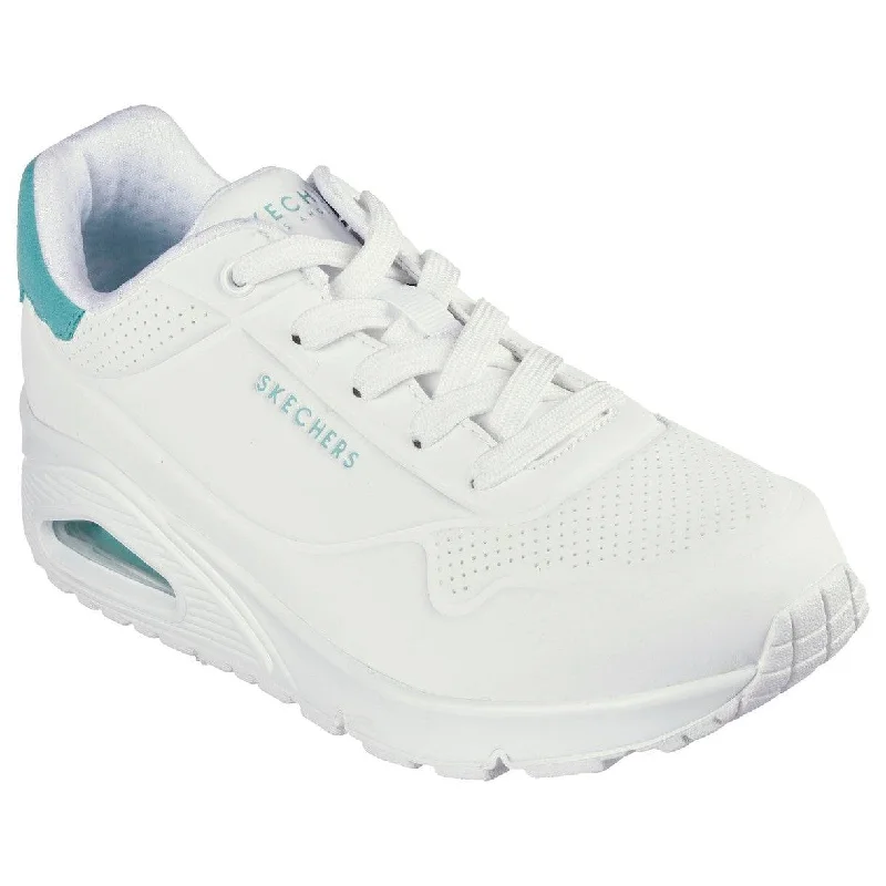 Skechers 177092 Uno - Pop Back Ladies White Mint Lace Up Trainers