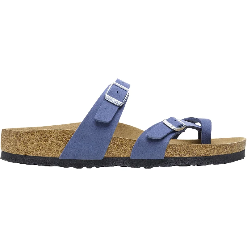 Sandals for narrow fit-Women's Birkenstock Mayari Vegan Silky Elemental Blue Birkibuc