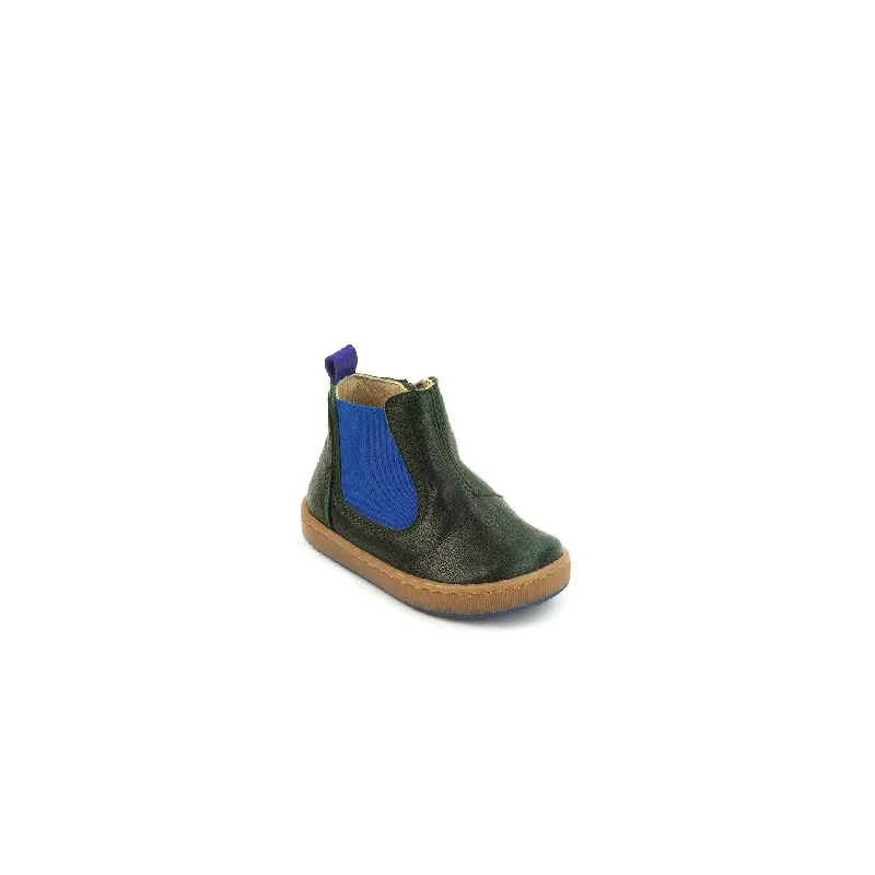 Ankle boots for rain-Petasil Taz 9444 Boys Dark Green With Blue Elastic Side Zip Ankle Boots