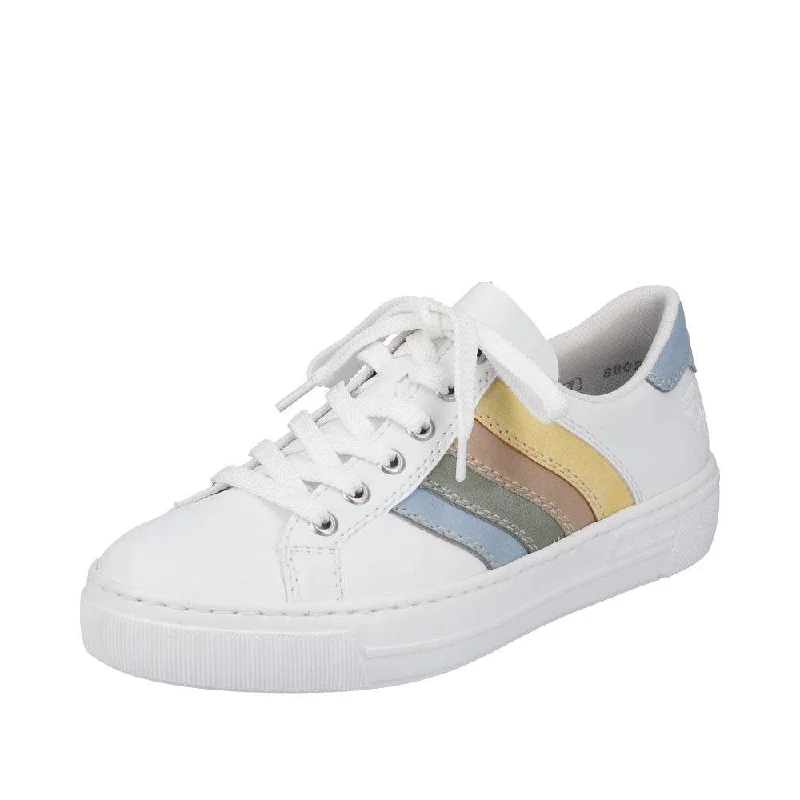 Rieker L8802-80 Enya Ladies White Multi Lace Up Shoes