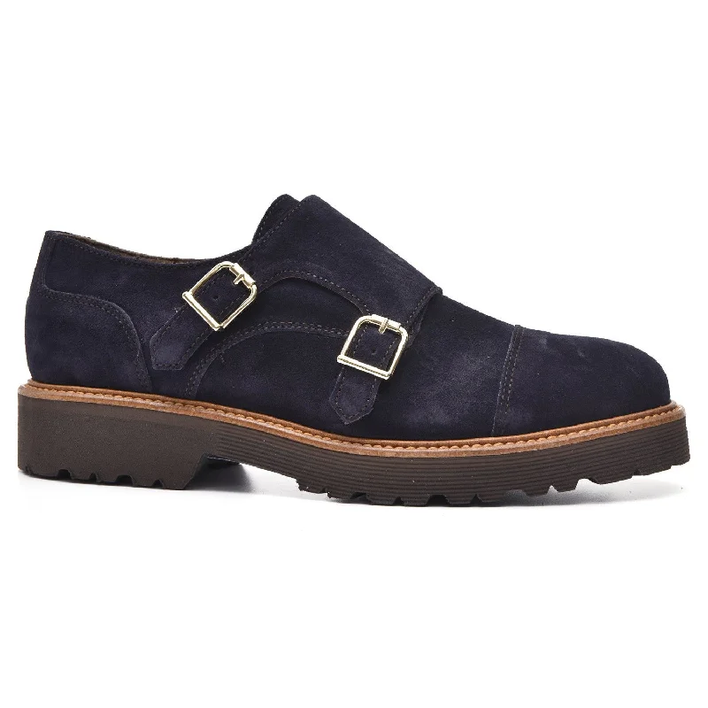 Alpe 30351128 Double Monk Strap Navy Suede Shoes