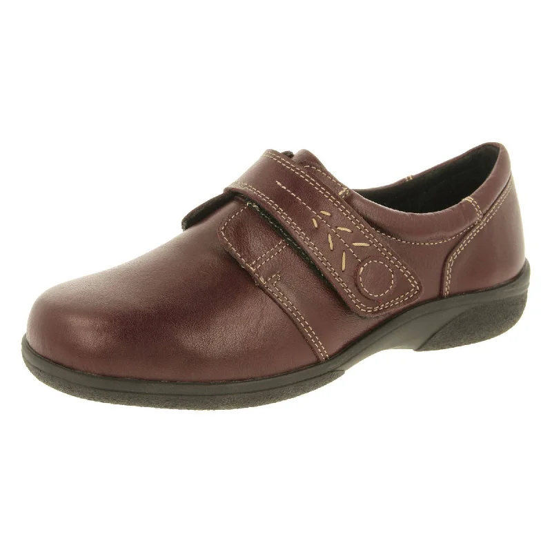 DB Shoes Rory 78989B Ladies Burgundy Leather Touch Fastening Shoes