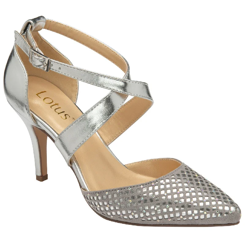 Lotus Sophia Ladies Silver/Diamante Textile  Heels