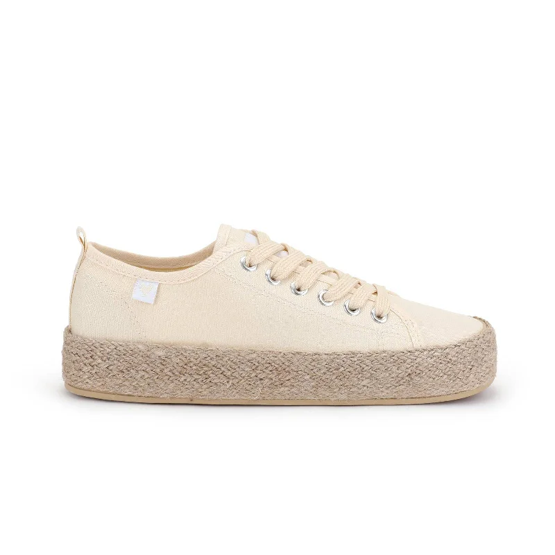 Walk In Pitas Ada Ladies Crudo Cream Textile Lace Up Shoes