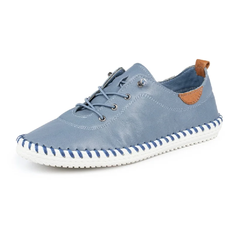 Lunar St Ives FLE030 Ladies Mid Blue Leather Elasticated Shoes