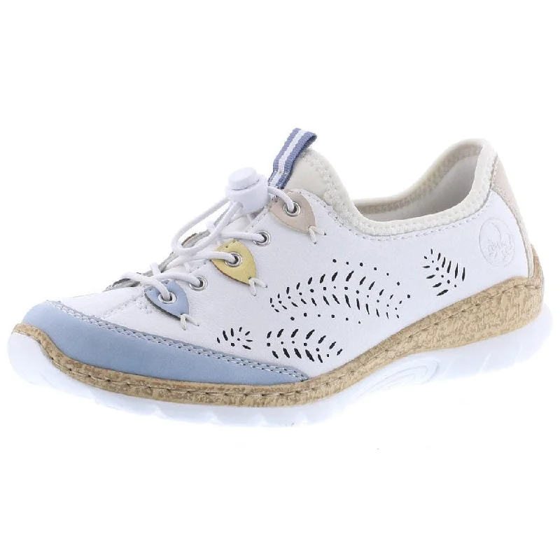 Rieker N4276-80 Ladies White Leather & Textile Elasticated Trainers