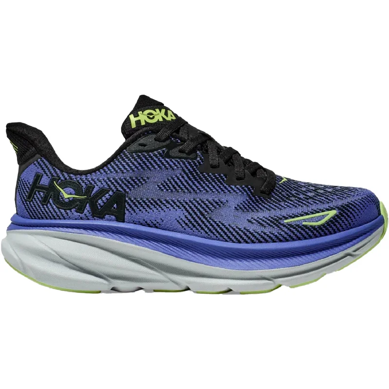 Athletic shoes for rough jogs-Women's Hoka Clifton 9 Black/Stellar Blue Mesh