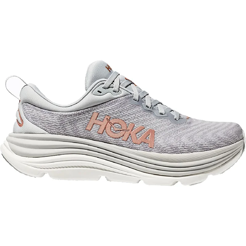 Athletic shoes for sweaty feet-Women's Hoka Gaviota 5 Harbor Mist/Rose Gold Mesh