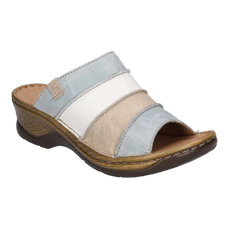 Josef Seibel Catalonia 64 Ladies Sky Blue Multi Leather Slip On Mules