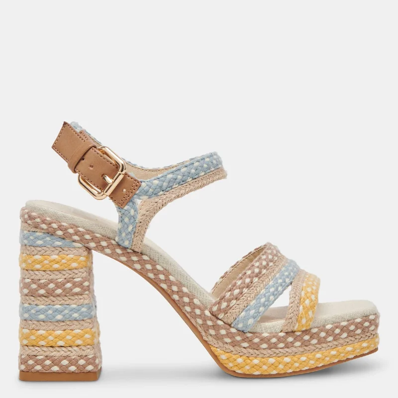 Heeled sandals for slip-on easeArnela Heels Citrus Multi Woven