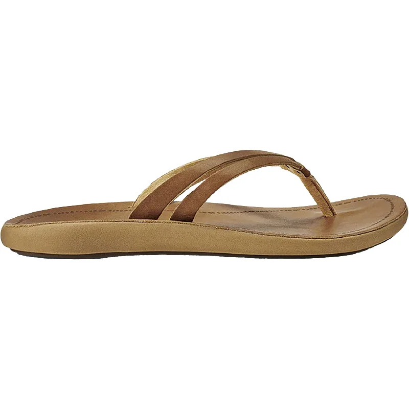 Sandals with arch support-Women's OluKai Kapehe Luana Sahara/Sahara Leather