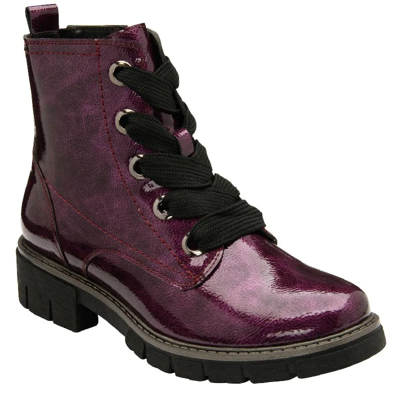 Ankle boots for pet health-Lotus JoJo Ladies Purple Patent Zip & Lace Ankle Boots