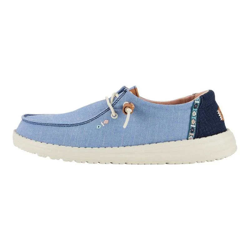 Dude Wendy Chambray Boho Ladies Blue Textile Slip On Shoes