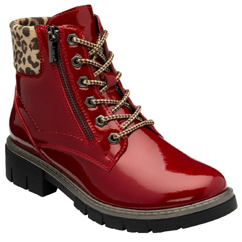 Ankle boots for pet protection-Lotus Charleston Ladies Red Patent Zip & Lace Ankle Boots