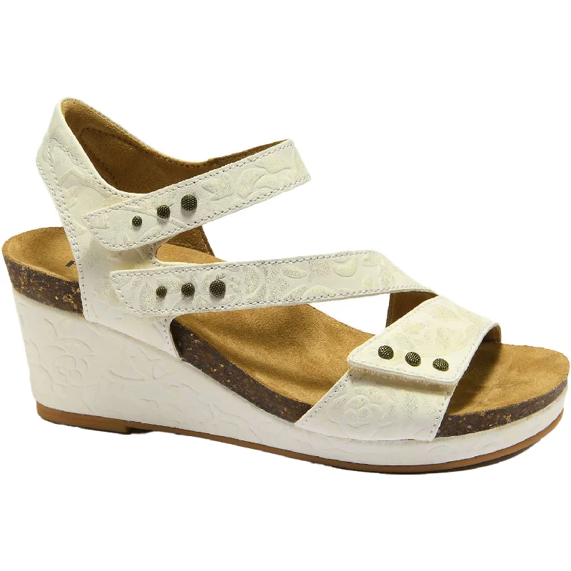 Sandals with soft cushion-Women's Halsa Giselle Ivory/Metallic Flower Leather