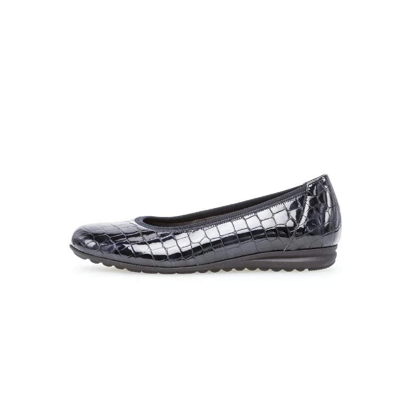 Gabor 32.620.86 Splash Ladies Pacific  Navy Patent Croc Leather Slip On Shoes